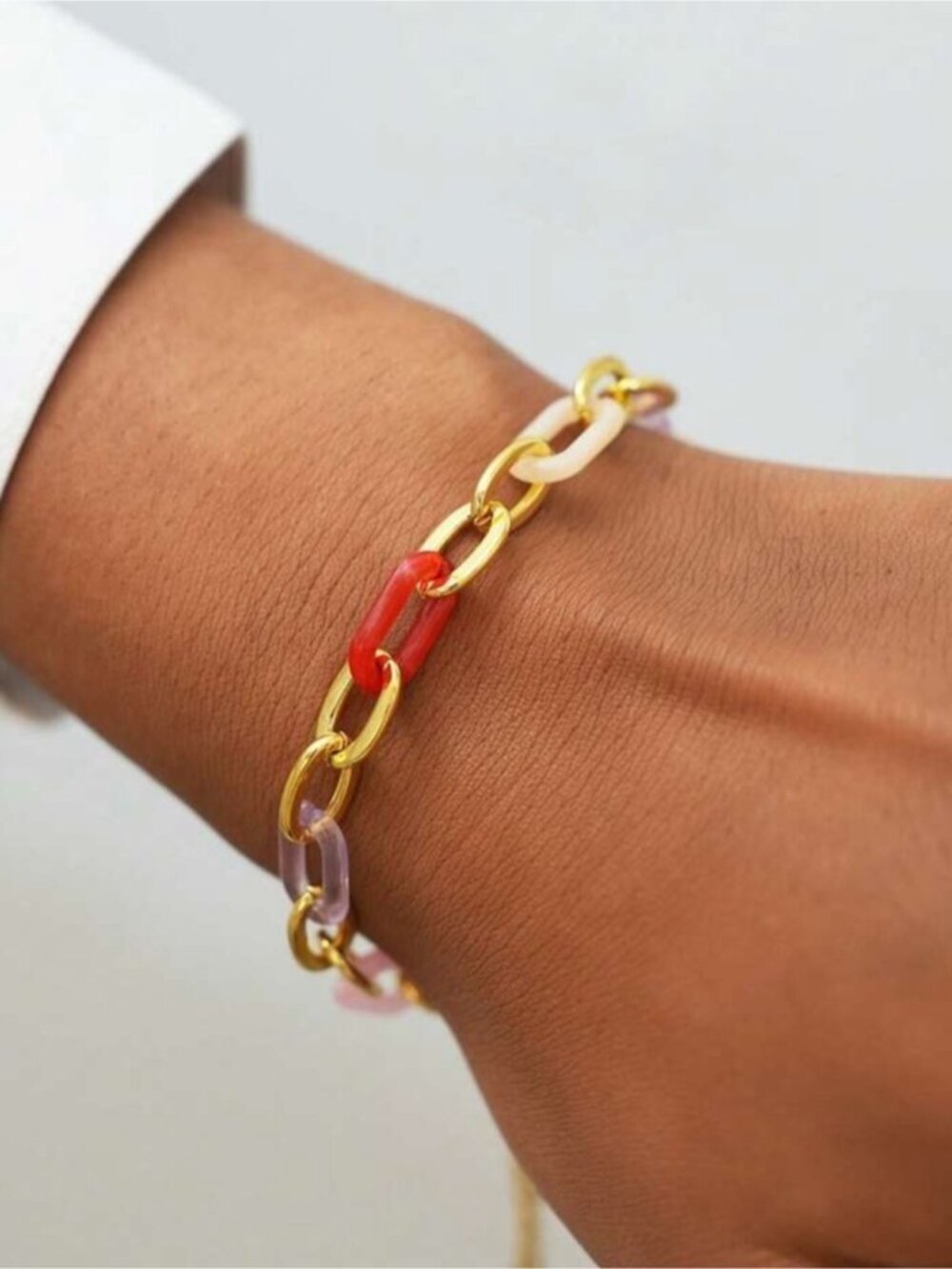 New! 18K Gold Plated Colorful Paperclip Link Bracelet NWOT